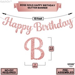 Glitter Rose Gold Cursive Happy Birthday Banner PreStrung 10 Feet | Pink Hap…