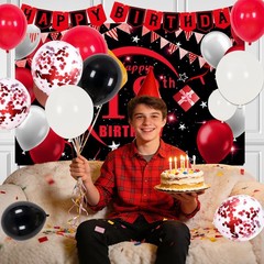 Happy 18th Birthday Decorations for Boys Girls, Red Black 18 Year Old Birthda…