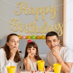 Glitter Happy Birthday Banner Sign Birthday Garland Wall Door Banners Flag fo…