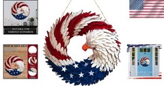 Charming Wood Patriotic Eagle Wreath – 17 Inch 4th of July Door Decor