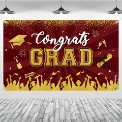 Maroon Gold Graduation Banner Backdrop Class of 2026 Graduation Party Decoration