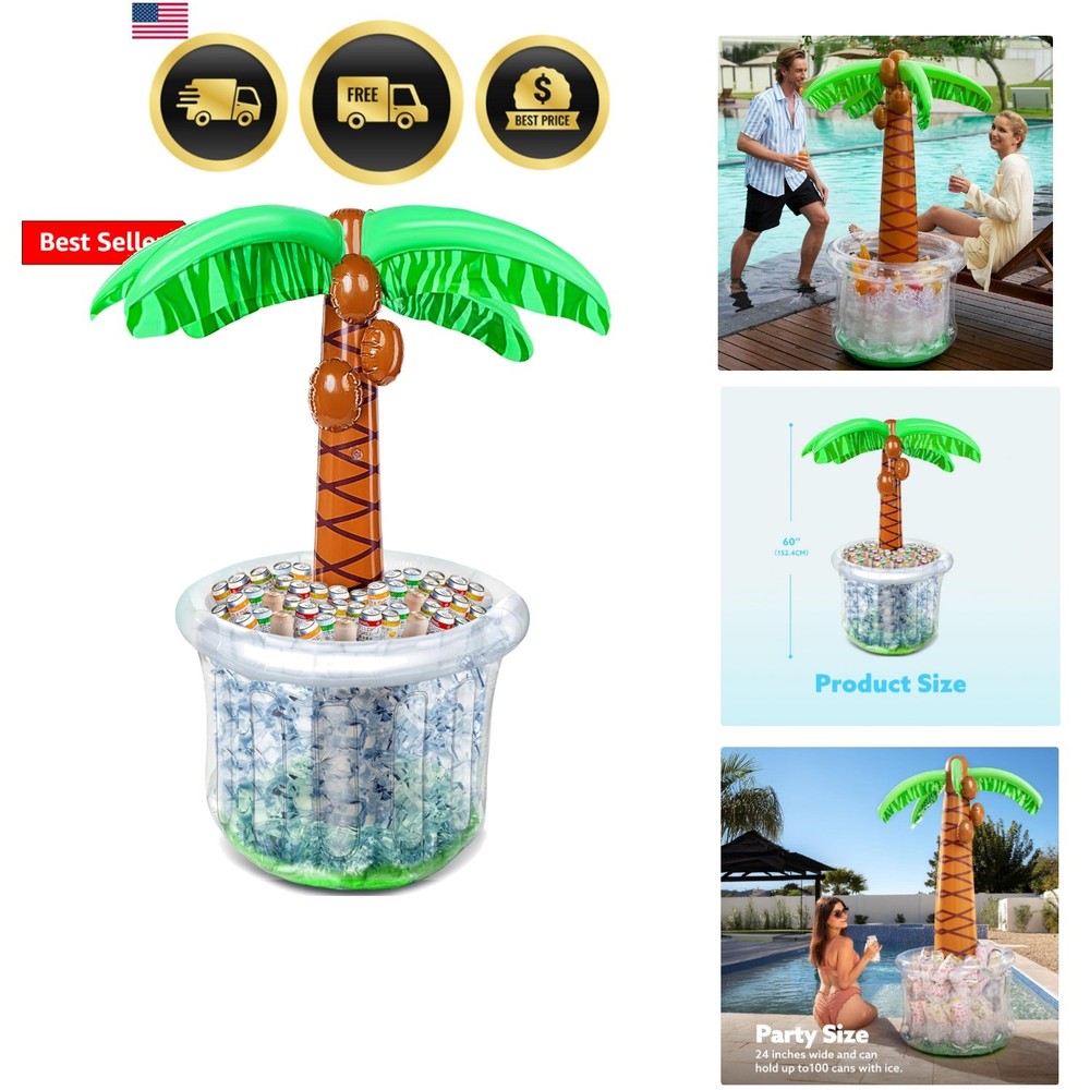 60″ Inflatable Palm Tree Cooler, Beach Theme Decor, Pool Party Decorations, L…