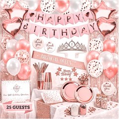Complete 225PC Rose Gold Party Decor Kit – Perfect for a Stunning Birthday Bash