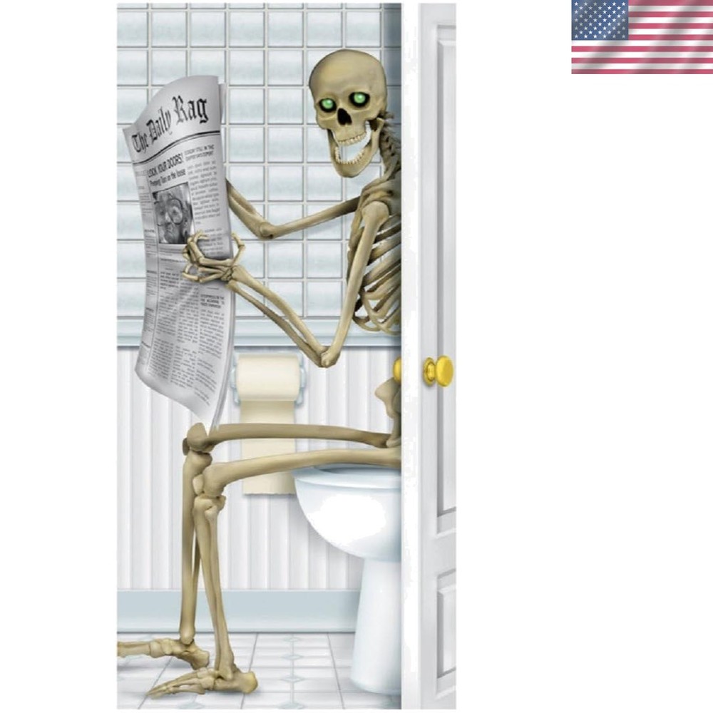 Reusable Skeleton Bathroom Door Cover – 5′ Tall Decoration for Halloween Events