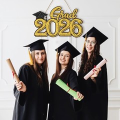 Graduation Party Decorations for Class of 2026 Gold Grad 2026 Wood Sign Phot…