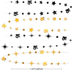 Black Gold 16Th Birthday Decorations Number 16 Circle Dot Twinkle Star Garland S