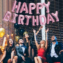 Happy Birthday Balloon Banner 16in Aluminum Party Decor Pink