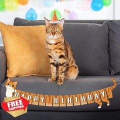 Adecortalk Cat Happy Birthday Banner Bunting Garland Kids Party Decor