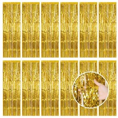 12 Pack Gold Foil Fringe Curtain Party Streamers 3.3×8.2ft Tinsel Backdrop