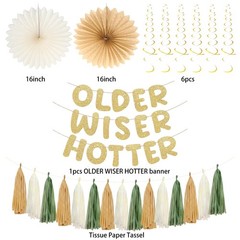 Party Decorations, Green Gold Glitter Older Wiser Hotter Banner Photo Backgro…