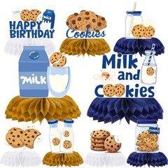 9 Pcs Milk And Cookie Theme 1st Birthday Honeycomb Table Centerpieces Toppers