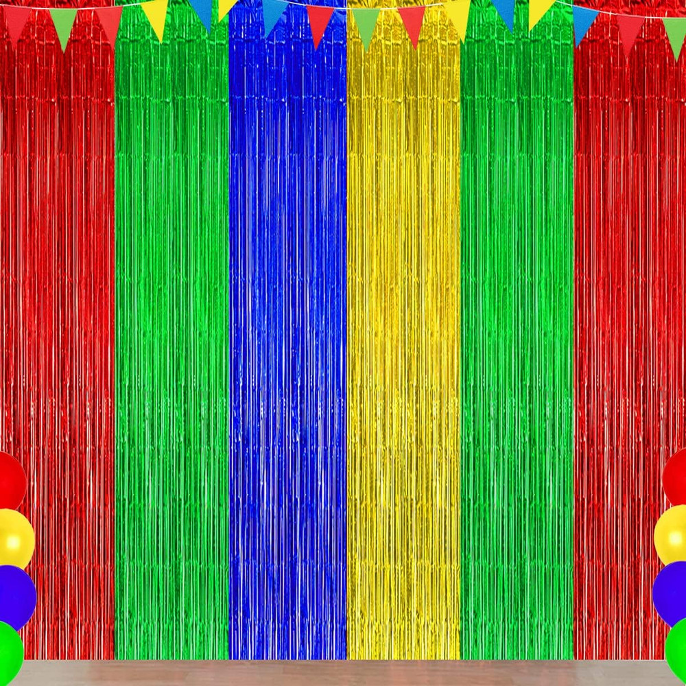 Blue Red Green Yellow Party Decorations, Blue Red Green Yellow Foil Fringe Backd