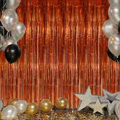 2 Pack Foil Fringe Backdrop – Bronze Shiny Tinsel Curtains for Party Decoration/