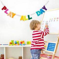 Pre-Strung Rainbow Play All Day Felt Banner Reusable Wall Sign Play All Day W…