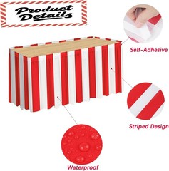 2 Pcs Red & White Striped Table Skirt Carnival Theme Table Skirts Circus