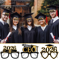 , Black and Gold Graduation Glasses – Pack of 12 | Graduation Photo Props, Gradu