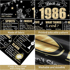 Large 40Th Birthday Decorations Back in 1986 Banner Backdrop for Men Women, Happ