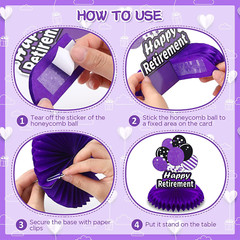 8Pcs Purple Retirement Decorations Purple and Black Retirement Table Honeycomb C