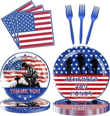 Patrotic Remember Memorial Day Disposable Tableware Set (Plates, Napkins, Forks)