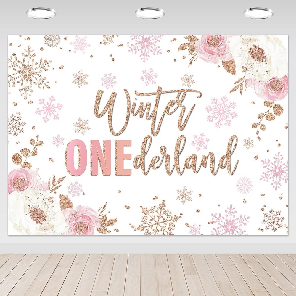 Winter Onederland Backdrop for Girl 1st Birthday Party Decoration (7x5ft).