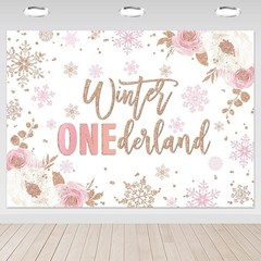 Winter Onederland Backdrop for Girl 1st Birthday Party Decoration (7x5ft).