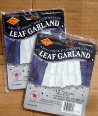 Blue / White Tissue Leaf Garland Wedding Party Decor 2 Packs 12 Ft Each NIP