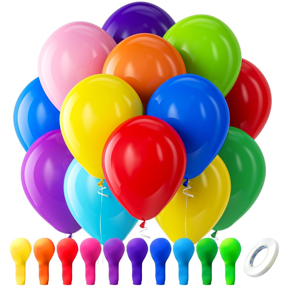 Assorted Rainbow Latex Balloons, 100 Pack 12 inch Round Helium Bright Color B…