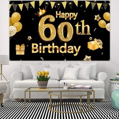 Chic 60th Birthday Party Banner – Large Black and Gold Decor, 72.8 x 43.3 Inch