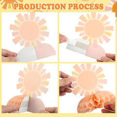 9PCS Boho Sun Honeycomb Centerpieces Boho Rainbow Party Decorations First Trip a