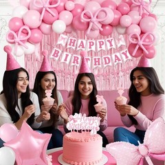 Pink Bow Birthday Decorations for Girls Women, Coquette Birthday Decorations,…