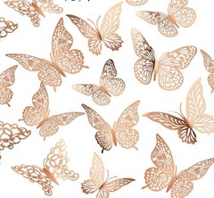 12pcs 3D Rose Gold Butterfly Wall Stickers Decals Mixed Sizes Art Decor New