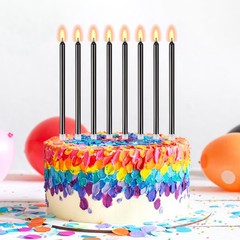 BEAN LIEVE 30-Count Black Long Thin Birthday Candles, Cake