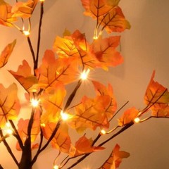 2 Pack 24-inch Fall Lighted Maple Tree, 48 LED Lights Thanksgiving Table Tree