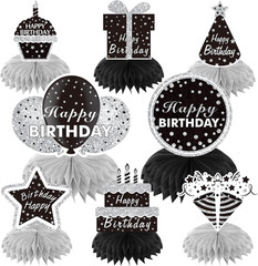 8Pcs Black White Silver Birthday Decorations Honeycomb Centerpieces for Women Me