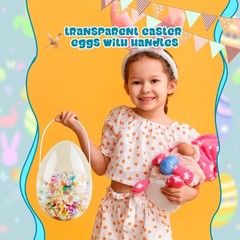 6 Pcs 10 Inch Transparent Easter Eggs with Handles Giant Clear Easter Egg Jum…