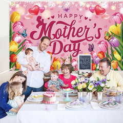 Happy Mothers Day Backdrop Banner 72×44 Inch Pink Party Decoration