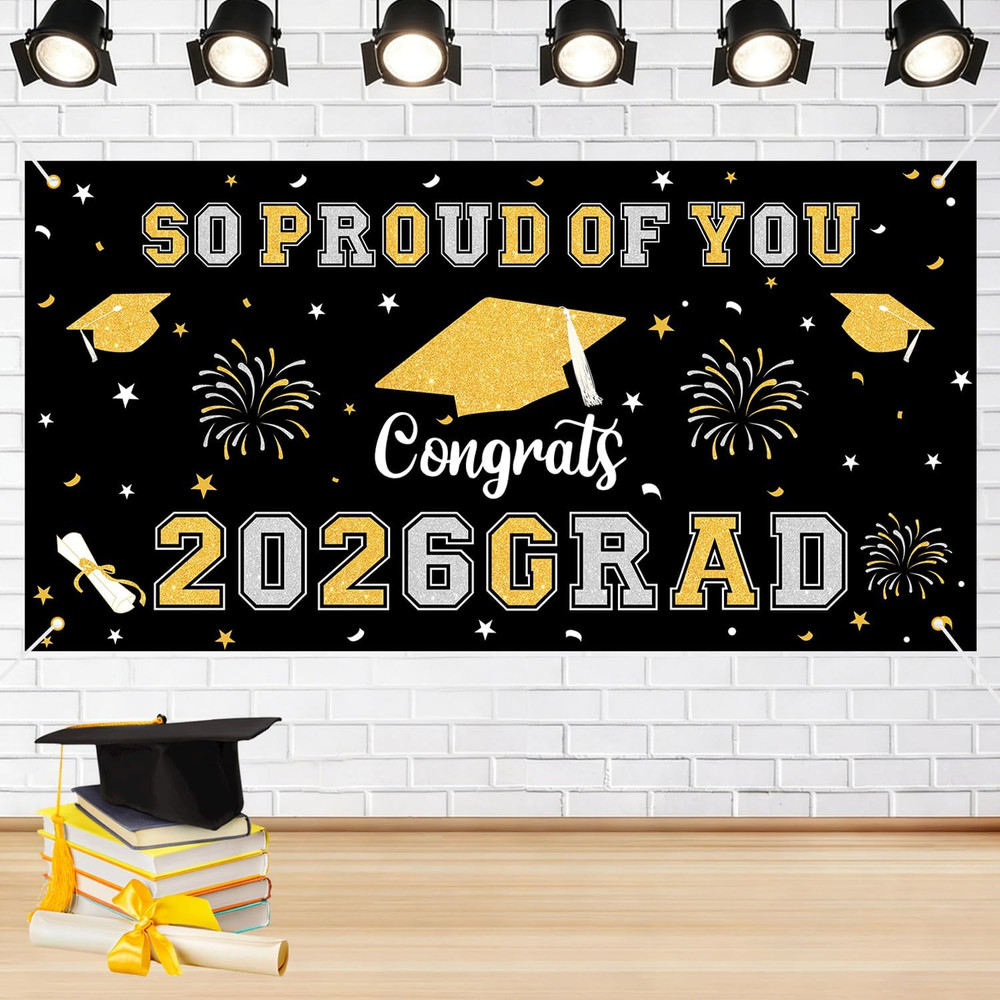 66×34″ 2026 Graduation Backdrop Banner Congrats Grad Class of 2026 Party Decor