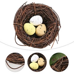 4pcs Rattan Bird Nest and Egg Decoration Prop Artificial Nest for Home Decor