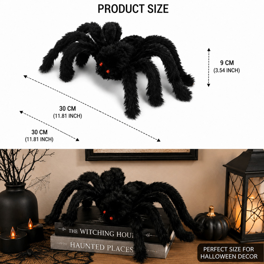 Halloween Giant Plush Spider Decoration Scary Black Hairy Spider Prop 30-200cm
