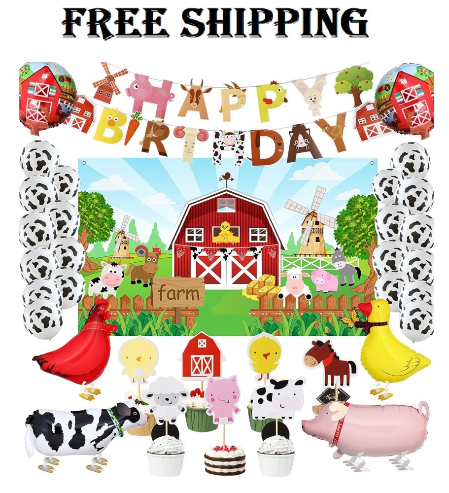Farm Birthday Party Decorations Supplies Farm Animals Barn Backdrop Banner Farm