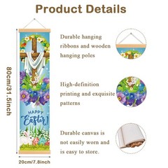 Happy Easter Door Banners, Religious Jesus Christian Cross Front Porch Banner…