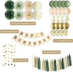 Complete Sage Green Birthday Decorations – Elegant Banner & Balloons Set
