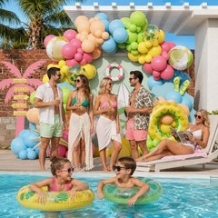 Summer Pool Party Decorations, Tropical 162pcs Pastel Colorful Balloons with …