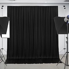 10 ft x 8 ft Wrinkle Black Backdrop Curtain for Parties, Polyester Black Photo