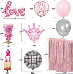Pink Birthday Decorations for Women, Happy Birthday Banner, Rose Gold Fringe Cur