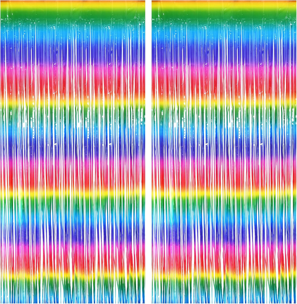 Tinsel Foil Curtains – 2 Pack Colorful Party Streamers Fringe Backdrop for Gradu