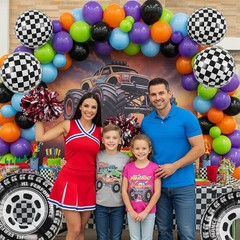 Monster Truck Theme Balloon Garland Arch Kit vibrant Orange Green Purple with…