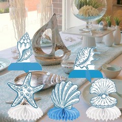 Blue Bow Starfish and Seashell Honeycomb Centerpieces 12PCS Ocean Coastal Bac…
