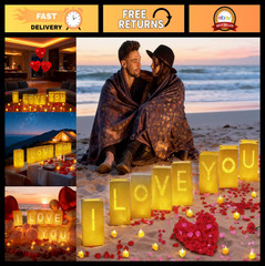 Romantic «I Love You» Decor Set – Light Up Letters, Tea Lights, Rose Petals & Ba