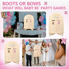 Boots or Bows Gender Reveal Decorations Baby Shower Wooden Voting Board with Sta